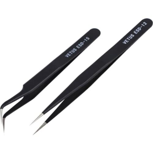 MYBORMULA 1pcs Straight Curved Antistatic Tweezer black Coated Stainless Steel Nail Sticker Rhinestone Picker Nail Art Tool