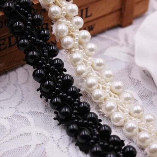 1yards/Lot White Black Pearl Beaded Lace Fabric Embroidered Lace Ribbon Trim Handmade Beaded Fringe DIY Sewing Supplies Material