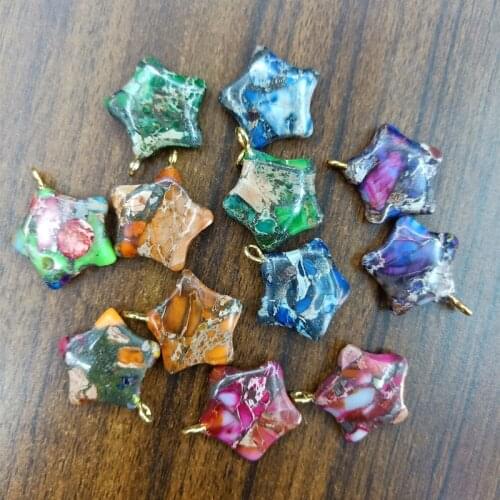 12pcs/lot 20mm Star Shape Natural Stone Beads Pendant Fashion Charm Imperial Jaspers Stone Pendants For Necklace Earring Making