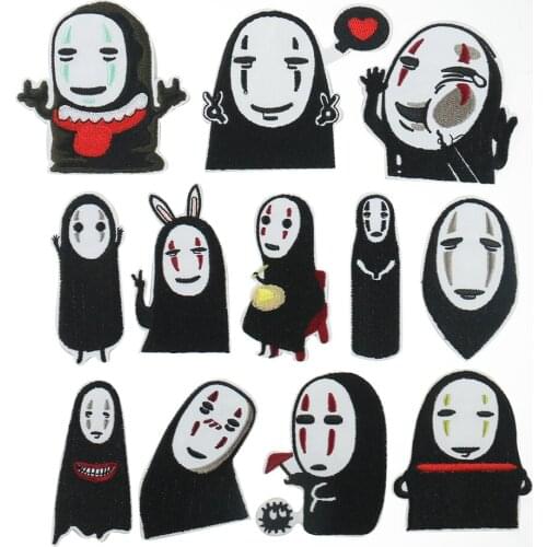 12PCS Japan Anime Cartoon Faceless Man Patch Embroidered Applique Badge Iron on Patches for Clothes Stripe Sewing Embellishments
