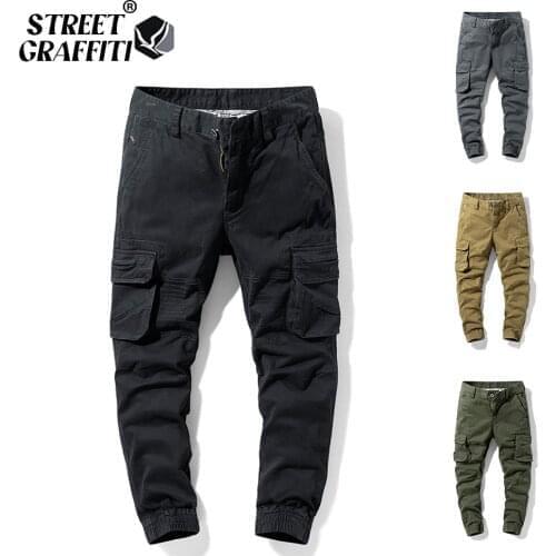 2021 New Spring Mens Cotton Casual Cargo Pants Men Clothing Autumn Fashion Elastic Waist Quality Overalls Tipo Men Cargo Pants