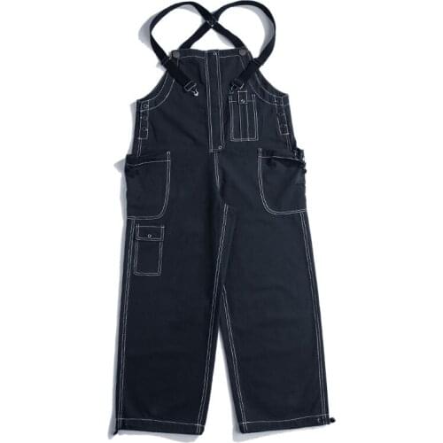 2021 New Men Jumpsuit Bib Loose Vintage Hip Hop Freight Cargo Pants Overalls Suspender Youth Leisure Navy Blue Rompers Trousers