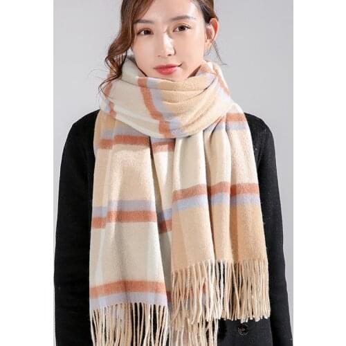 2021 Thicken 100% Wool Scarf Women Warm Shawls and Wraps Plaid Echarpe Pashmina for Ladies Winter Cashmere Scarves Foulard Femme