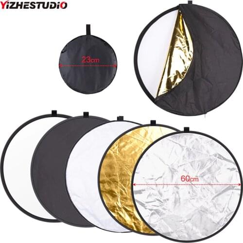 Yizhestudio 24" 60cm 5 in 1 Reflector Collapsible light round Multi Photography Studio Flash Diffuers Gold Silver White Black