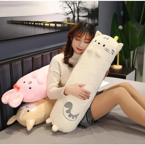 60-100cm Lovely Corgi Dog & Rabbit Cat Plush Toys for Girls Sleeping Long Pillows Stuffed Animal Cartoon Cushion Kids Doll Gift