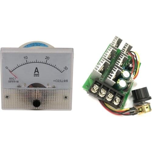 85C1-A Dc Analog Ampere Meter Panel Meter Gauge 30A with DC 9-55V 40A 2000W PWM DC Motor Pump Speed Regulator
