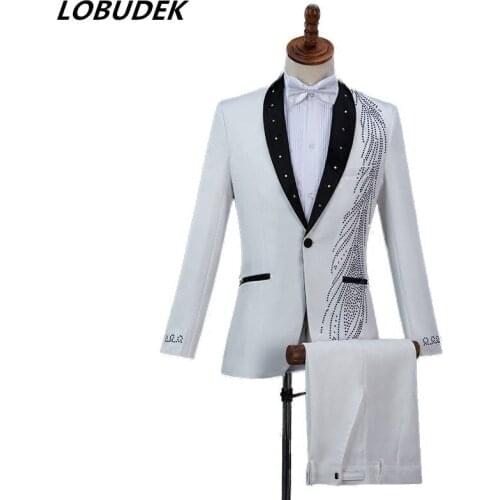 Sparkly Crystals Mens Suits Diamond Blazers Sets Musical Vocal Concert Male singer Chorus Compere Stage outfit Master Costume