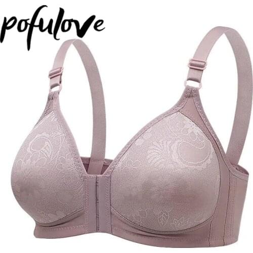 Women Front Closure Plus Size Bra Push Up Bras Front Buckle Brassiere Wireless Seamless Bralette Floral Print Sexy Lingerie
