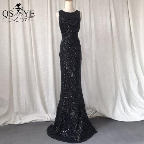 Sequin Black Prom Dresses Pattern Lace Long Evening Gown Open Low Back Mermaid Formal Evening Dress Halter Fit Women Party Gown
