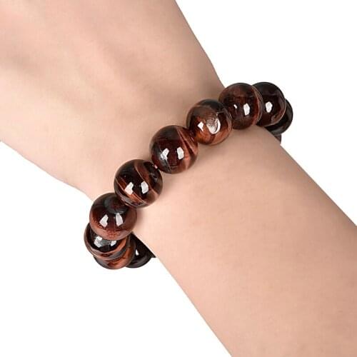 Black with red round transparent disc beads pearl and 14.2 Thickness red tiger eye gem bracelet, mysterious and noble