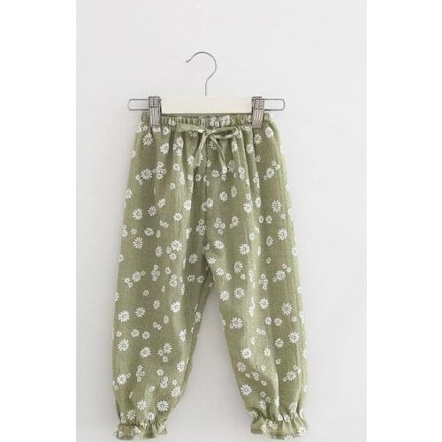 2017 Summer Children Anti-mosquito Long Pants Bloomers Floral Print Pants Linen Cotton Trousers New Girls Breathe freely Pants