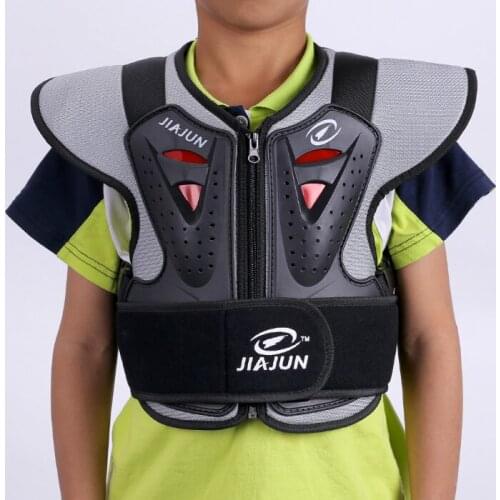 Childrens motorcycle and bicycle riders are equipped with cross-country armor and racing chest armor