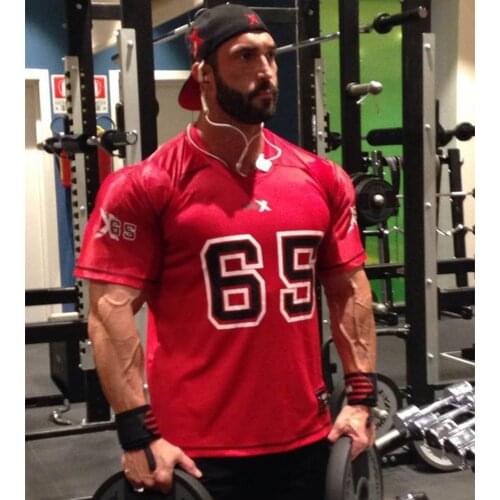 Gym T Shirt Men Bodybuilding Fitness Training Short Sleeve Loose T Shirt Male Quick Dry Running Sport Workout Tees Tops Clothing