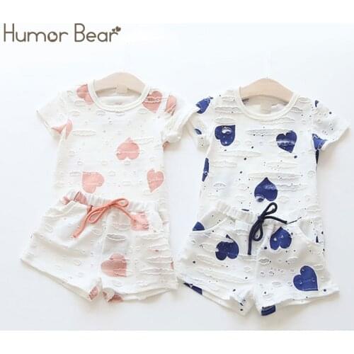 Humor Bear Baby Girls Clothes Sets Summer Heart Printed Girl Short Sleeve Shirts+Shorts Casual bodysuit Kids Clothes