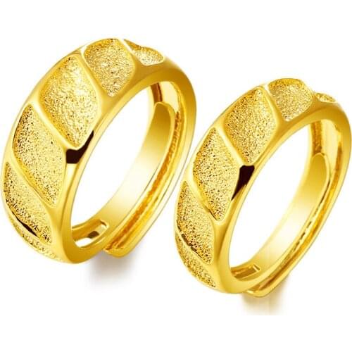 18K Yellow Gold Plated Ring For Couple Lover Luxury Frosted Gold Couple Finger Ring Valentines Day Birthday Fine Jewelry Gifts