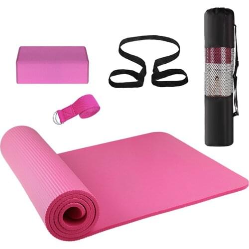 Yoga Mat Yoga Blocks Stretching Strap 3PCS Yoga Equipment Set Yoga Beginner Exercise Set with Mat Storage Pouch and Strap