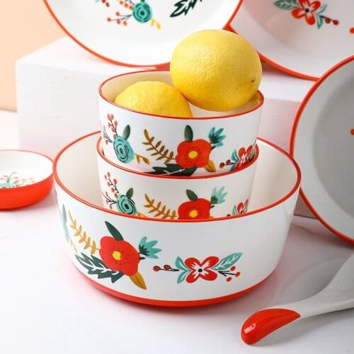 European hand painted creative dish dish Family steak dish deep dish soup dish soup noodle bowl rice bowl