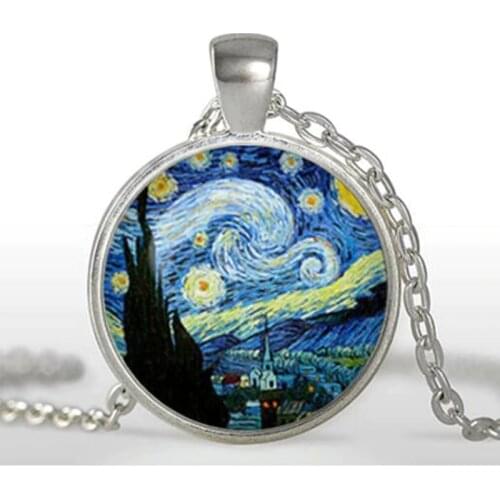 The Starry Night Pendant Van Gogh The Starry Night Necklace Glass art photo Pendant Necklace art gift for her or him HZ1