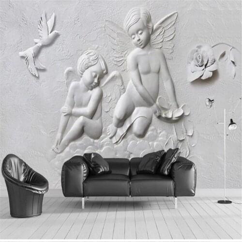Milofi custom personality wallpaper mural 3D three-dimensional relief little angel flying pigeon photo background wall decoratio