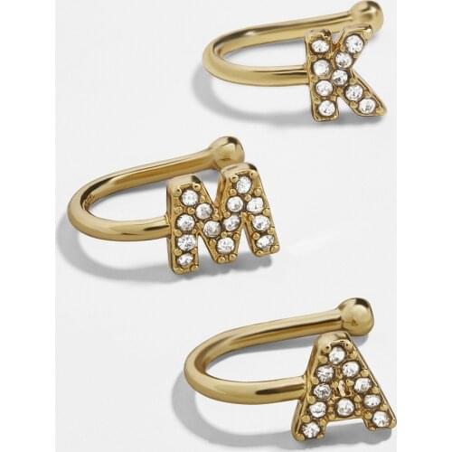 Fashion Gold Crystal Letter Non-Piercing Ear Clip Earrings For Women Fake Cartilage Initial Ear Cuff Jewelry Clip Accessories