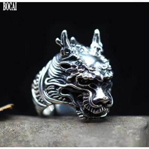 100% real solid s925 pure silver jewelry retro domineering faucet ring for man personality carved Thai silver fashion man ring