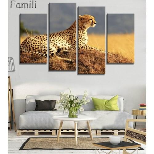 Cheetah painting canvas HD Print 4pieces canvas wall art print modern home decor wall art for living room decor painting