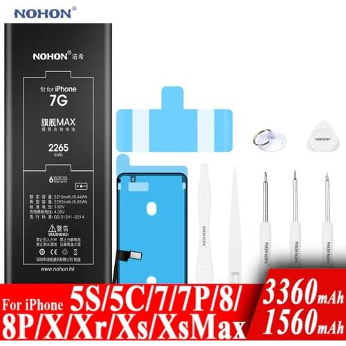 Nohon Battery For Apple iPhone 7 8 Plus 5s 5c X Xr Xs Max 7Plus 7P 8P iPhone7 1560-3360mAh Bateria +Tools For iPhone 5s 8 7 Plus