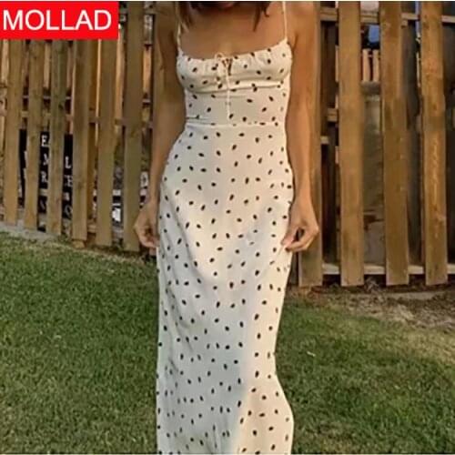 2021 Summer New Elegant Polka Dot Brace Chest Rope Off-Neck Sheath Slim Dress