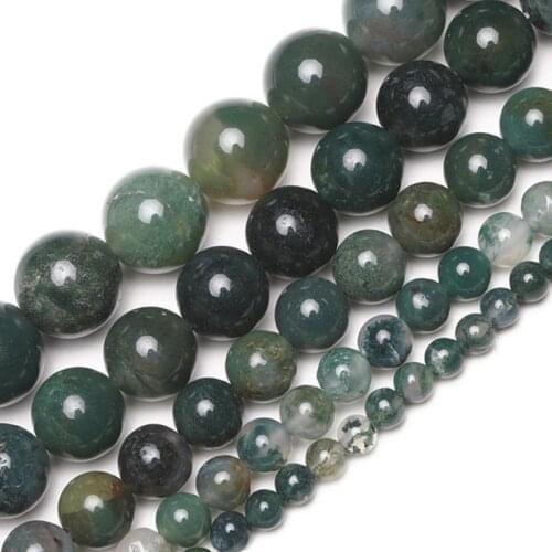 Wholesale Natural Semi-Precious Stone Moss Agates Round Loose Beads 15'' Strand 4 6 8 10 12 MM For Jewelry Making DIY Necklace