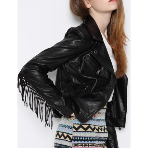Autumn Winter 2021 Hot Sale New Fashion Women Short Design brand Motorcycle Coat Slim Tassel Leather Jacket Women black coats