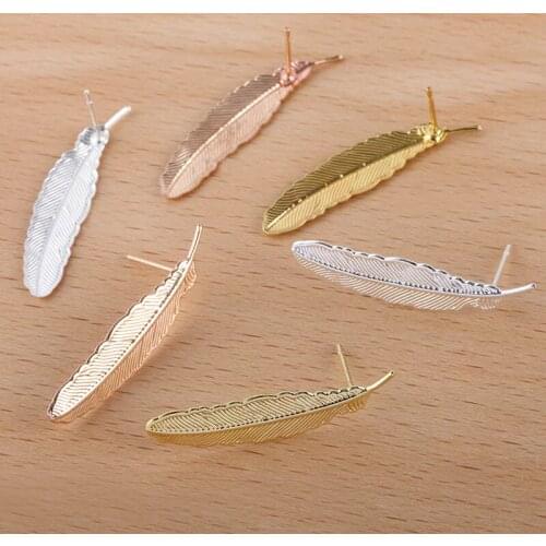 Stud Earrings Bases Retro Metal Feather Bezel Earrings Settings Blanks DIY Crafts Findings Multi-color Plated