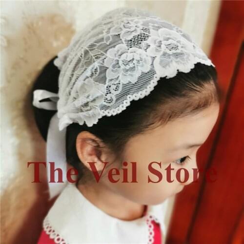 ISHSY Girls Tie-Style Small Lace Catholic Mantilla VeilS for Church Headband Cover Latin Mass Mantilla Velos de Novia Mantille