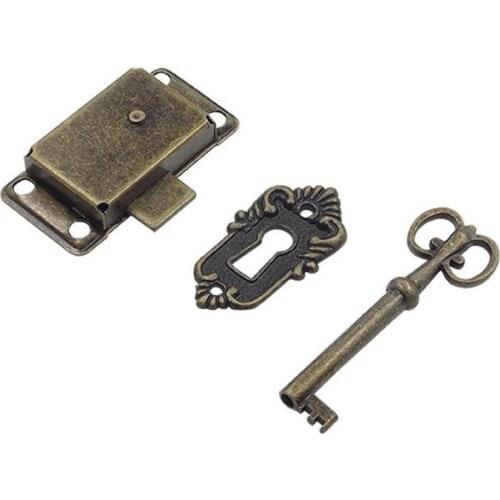 Durable Portable Vintage Antique Style Iron Lock and Key For Drawer Cabinet Wardrobe Cupboard Door 1Set