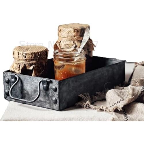 Rectangular French Country Antique Iron Serving Trays Retro Metal Storage Sundries Tray Breakfast Bread Cake Plate Square Box