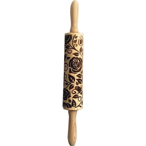 Printed Rolling Pin Rose Print Wave Pattern Rolling Pin Tools DIY Embossing Texture Print Tool Cookie Patter Baking Tool