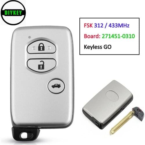 DIYKEY FSK 312 / 433MHz Smart Card Remote Key Fob for Toyota Camry Crown Mark X Majesta 2004-2009 Board ID: 271451-0310