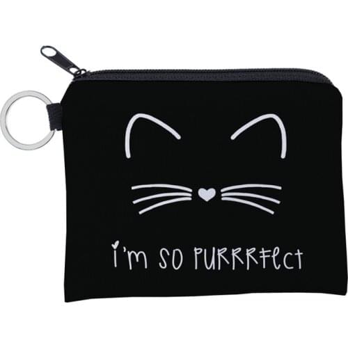 Black Cat Printed Girls Diaper Sanitary Napkin Storage Bag Canvas Sanitary Pads Bags Coin Jewelry Organizer Credit Card Pouch