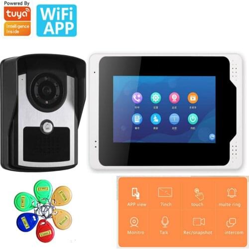 Tuya APP remote control 7" Wired /Wireless Wifi Video Doorbell Intercom System with RFID1080P Camera
