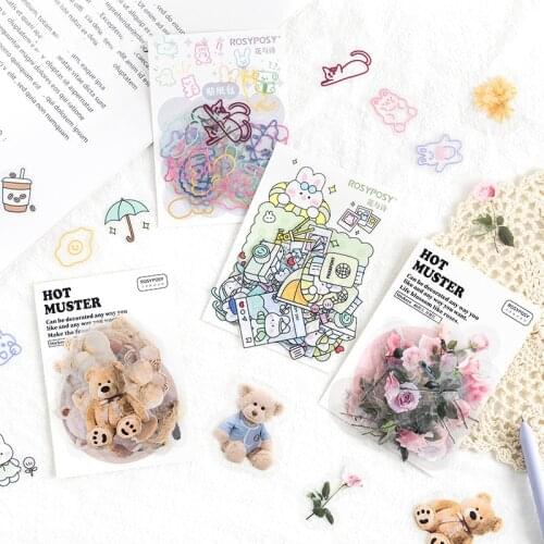 Yisuremia 40Pcs/Pack Kawaii Stickers Korean Scrapbooking DIY Ablum Diary Decorative PET Sticker School Office Stationery Supplie