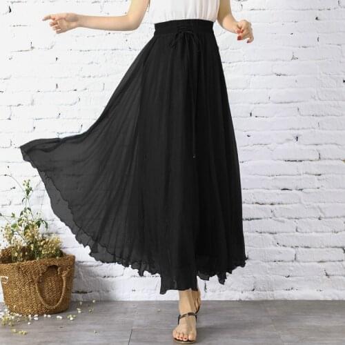 Girls Chiffon Black Skirt A Line Women Summer High Waist Vintage Skirts Slim Bohemian Boho Beach Wear Elegant Casual Dance Skirt
