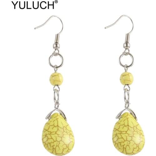 YULUCH 2019 Ethnic Summer Beach Handmade Purple Yellow Stone Long Dangle Fashion Drop Earrings For Women Pop Jewelry Accessories