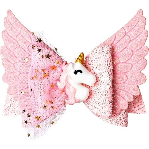Thumblina Unicorn Wing Princess Hairgrips Glitter Hair Bows with Clip Dance Party Bow Hair Clip Girls Hairpin Hair Accessories