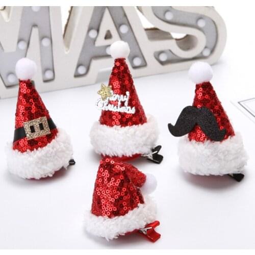 New Year 2022 Christmas Hat Tree Santa Claus Hair Clips DIY Xmas Tree Ornaments Christmas Decorations for Girl Kids Noel Gift