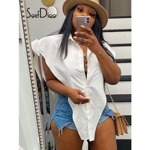 Soefdioo Novelty Tops Solid Single Breasted Turn-Down Sleeveless Oversized Shirts Women Fashion Streetwear Summer 2021 Blouse