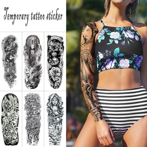 Women full arm temporary tattoo sticker Large black ink tattoo Jesus nun Waterproof fake tattoo Eye Demon Dragon Tattoo stickers
