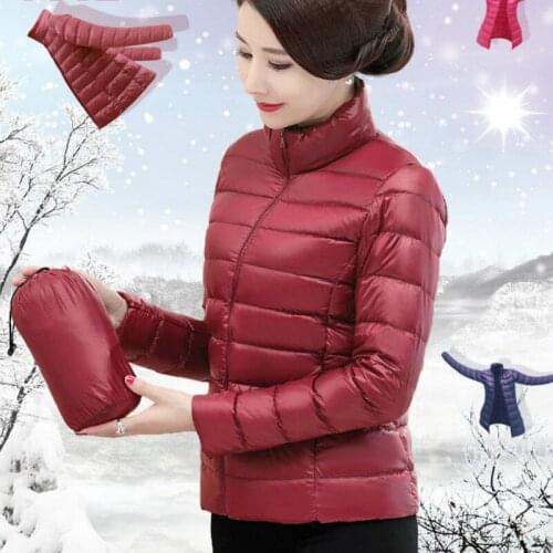 Women 2020 Winter New Ultra-light Thin Down Jacket Female Slim Short Warm White Duck Down Coat Ladies Stand Collar Outerwear P51