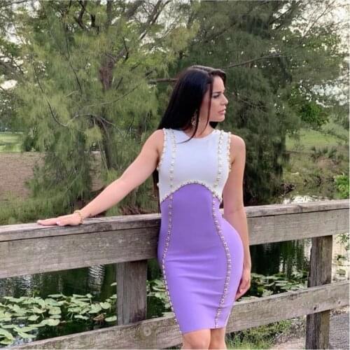 Top Quality Sexy Women Bodycon Sleeveless O-Neck Bandage Rayon Elegant Celebrity Show Evening Party Dress