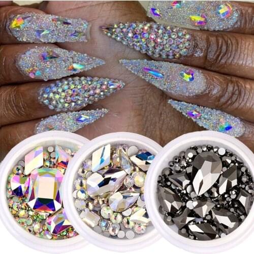 1 Box 3D Nail Rhinestone Gems Diamond Flat Bottom Rhinestone Glitter Glass Nail Art Crystal DIY Nail Decoration Nail Accesoires