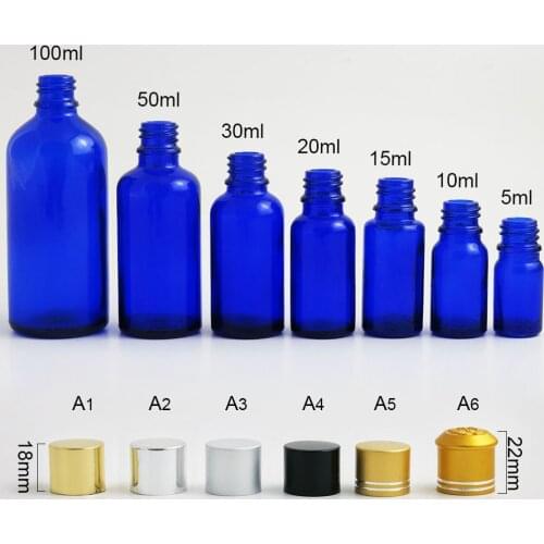 10 X empty small 1oz 1/2oz blue glass bottle with reducer dropper 10ml 20ml 30ml 50ml 100ml cosmetic herbal bottle wholesale