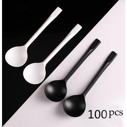 100Pcs Thicken Plastic Disposable Spoons For Cakes Yogurt Fast Food Baking Supplies Tableware Ice Cream Big Head Dessert Spoon